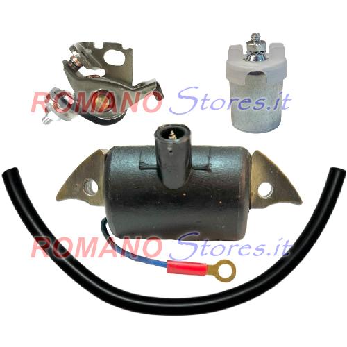 BOBINA ALTA TENSIONE INTERNA + CONTATTI C/PERNO + CONDENSATORE + CAVO IMPIANTO BOSCH / JLO / BRUMI