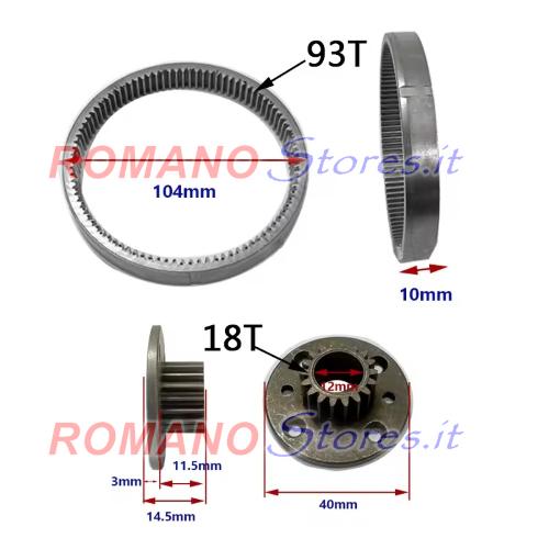 INGRANAGGI MOTORE PY36V250W 37T 40mm con Frizione Destra 69 mm