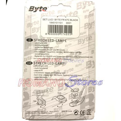 FANALE ANT.+ POST. GRIGIO/NERO "BYTE" 2 LED C/BATTERIE